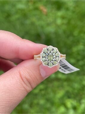Demantoid Garnet Triple Halo Ring